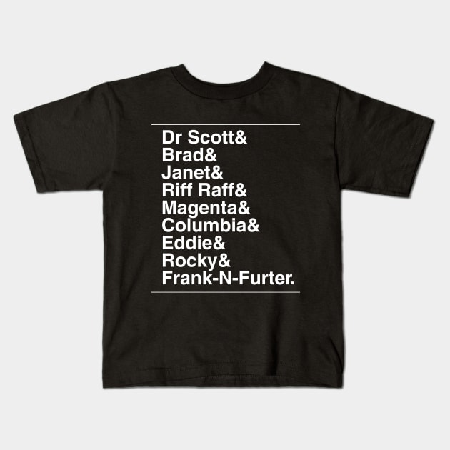 Rocky Horror Show Characters Kids T-Shirt by KidCrying